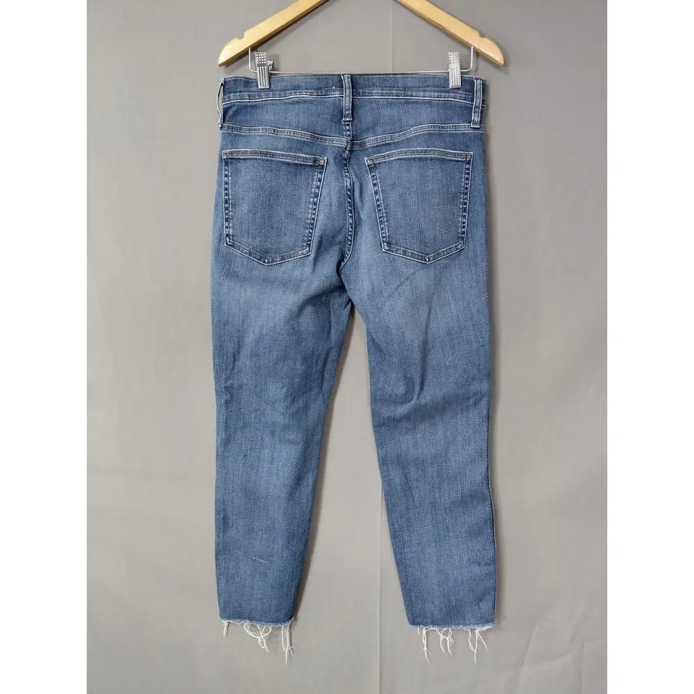 J.Crew Blue Raw Hem Medium Wash Vintage Straight Jeans Women Size 30